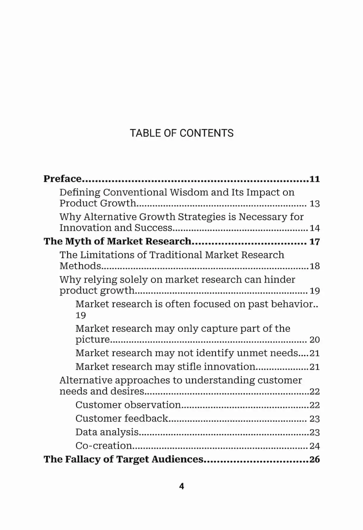 Alternative Growth Strategies, table of contents