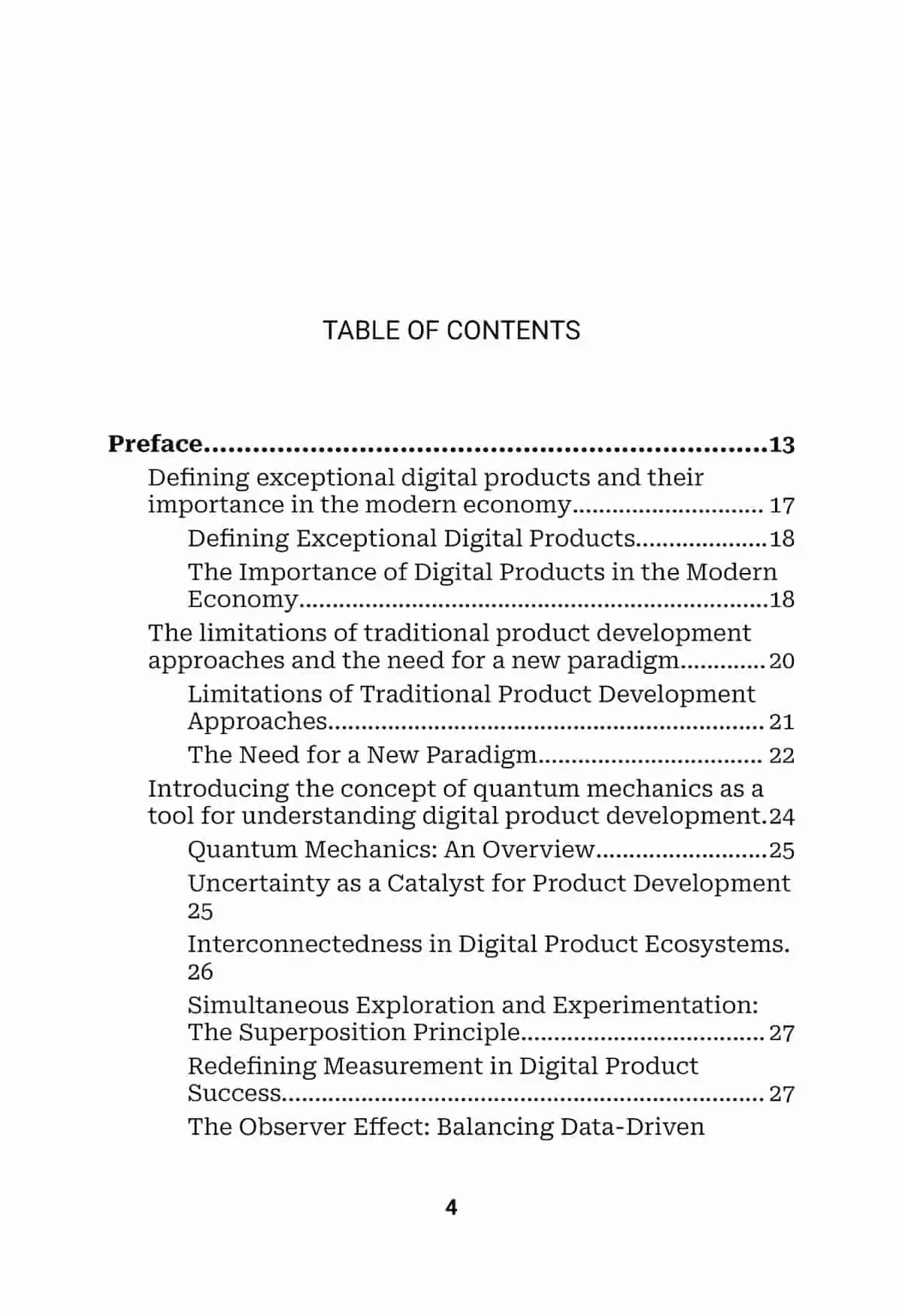 First page of table of contents